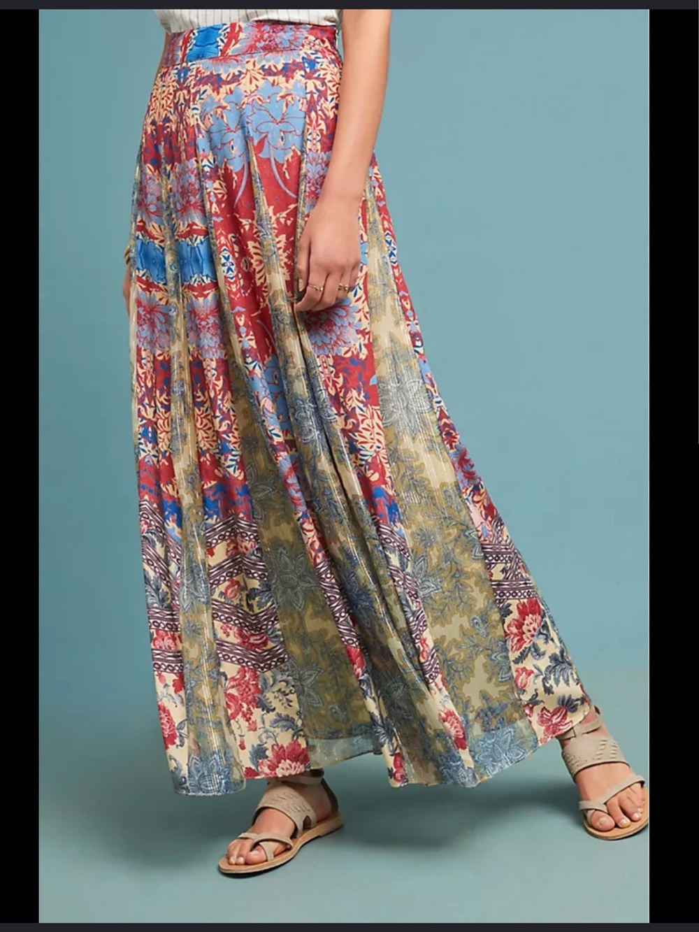 HEMANT&NANDITA Louvre Floaty Floral Graphic Print Maxi Skirt M